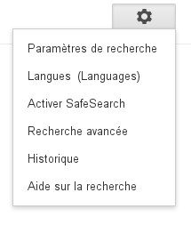 Le menu de paramètres de recherche de Google