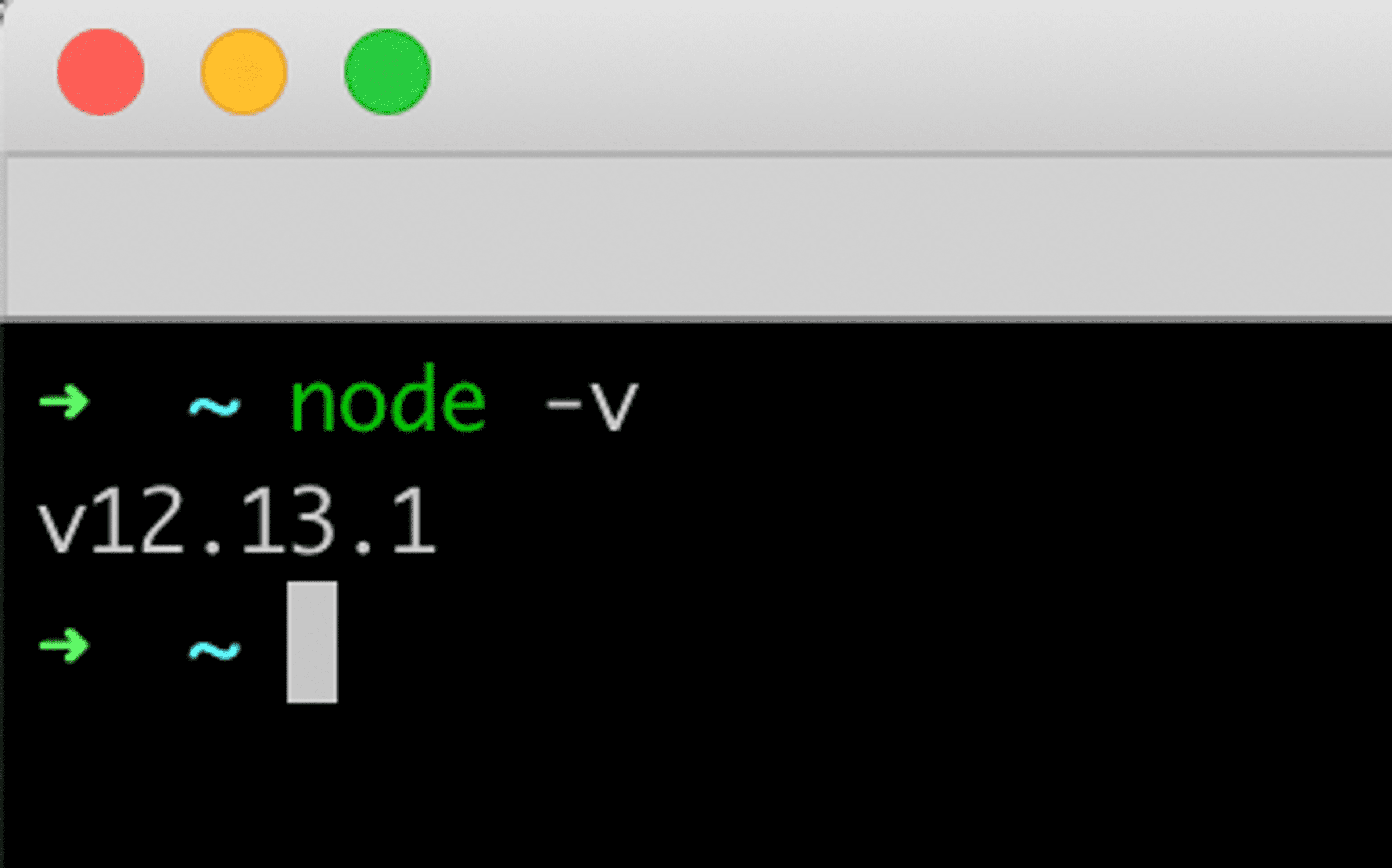 terminal affichant la commande node -v pour connaître sa version de node