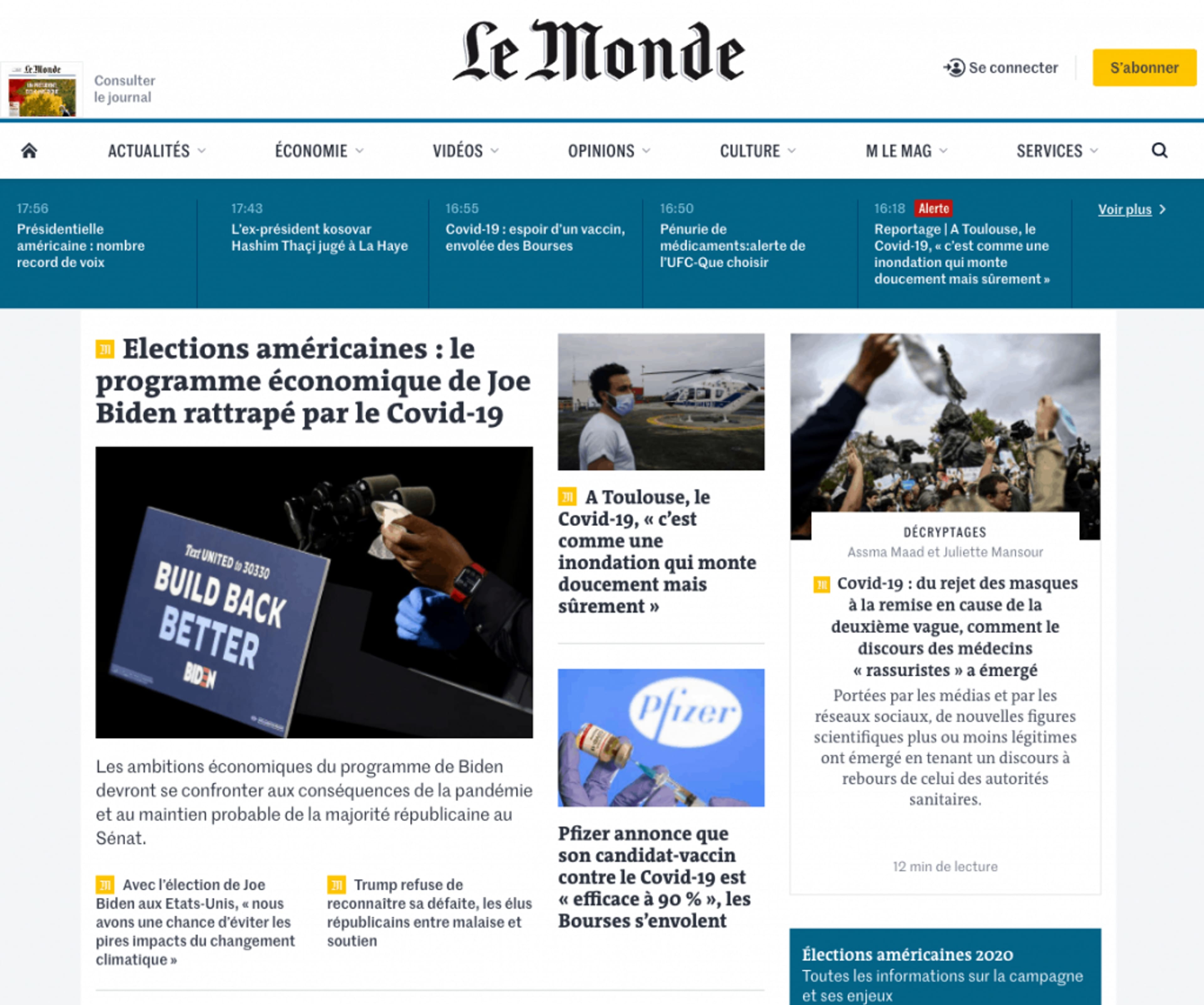 La page d'accueil du site Le Monde que nous allons scraper