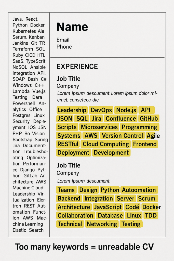 maquette d'un CV blindé de mots-clés
