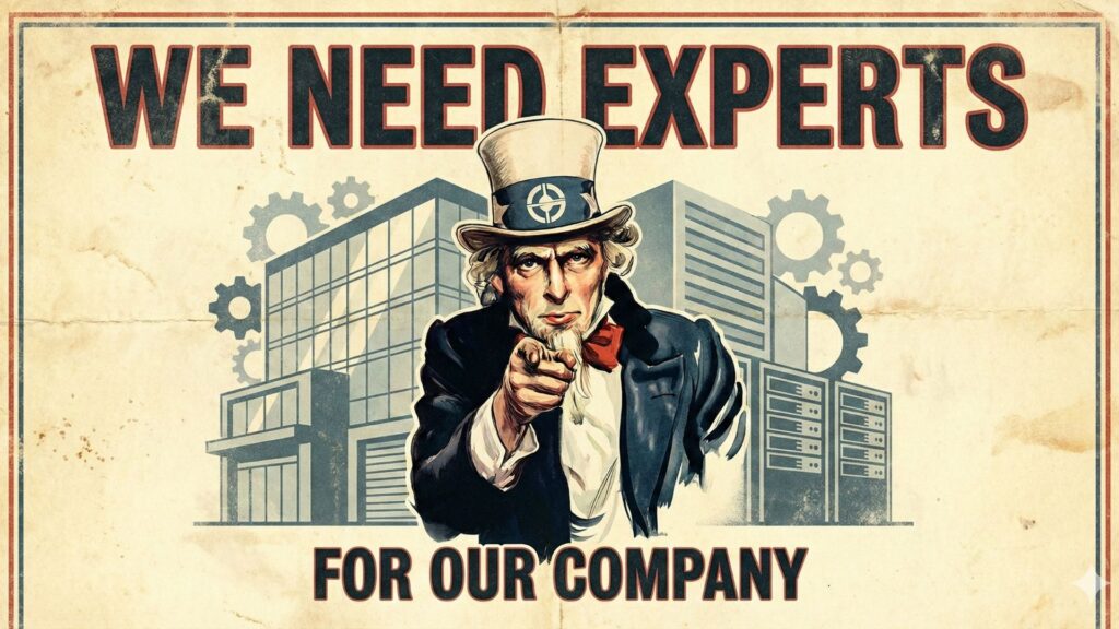 "We need experts for our company" Poster US Army avec Oncle Sam qui pointe du doigt- image d'illustration pour un article sur les expert IT