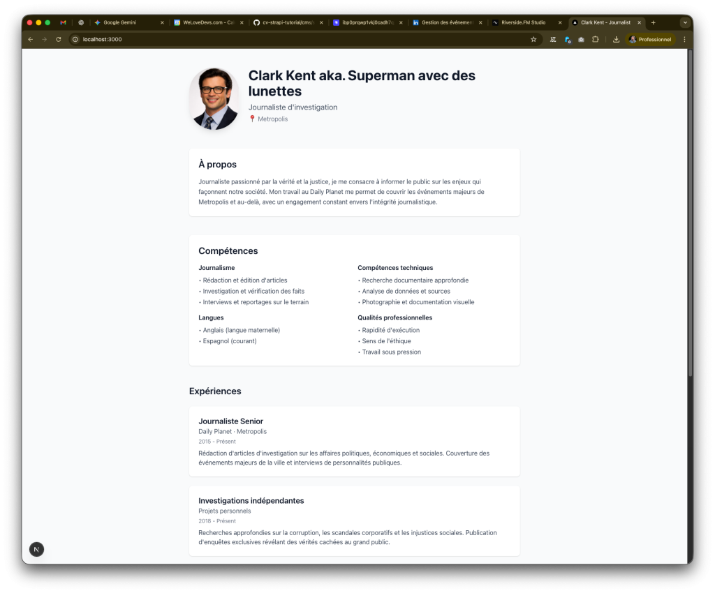 tutoriel Strapi : la capture d’écran du site publique, le nom a bien changé.