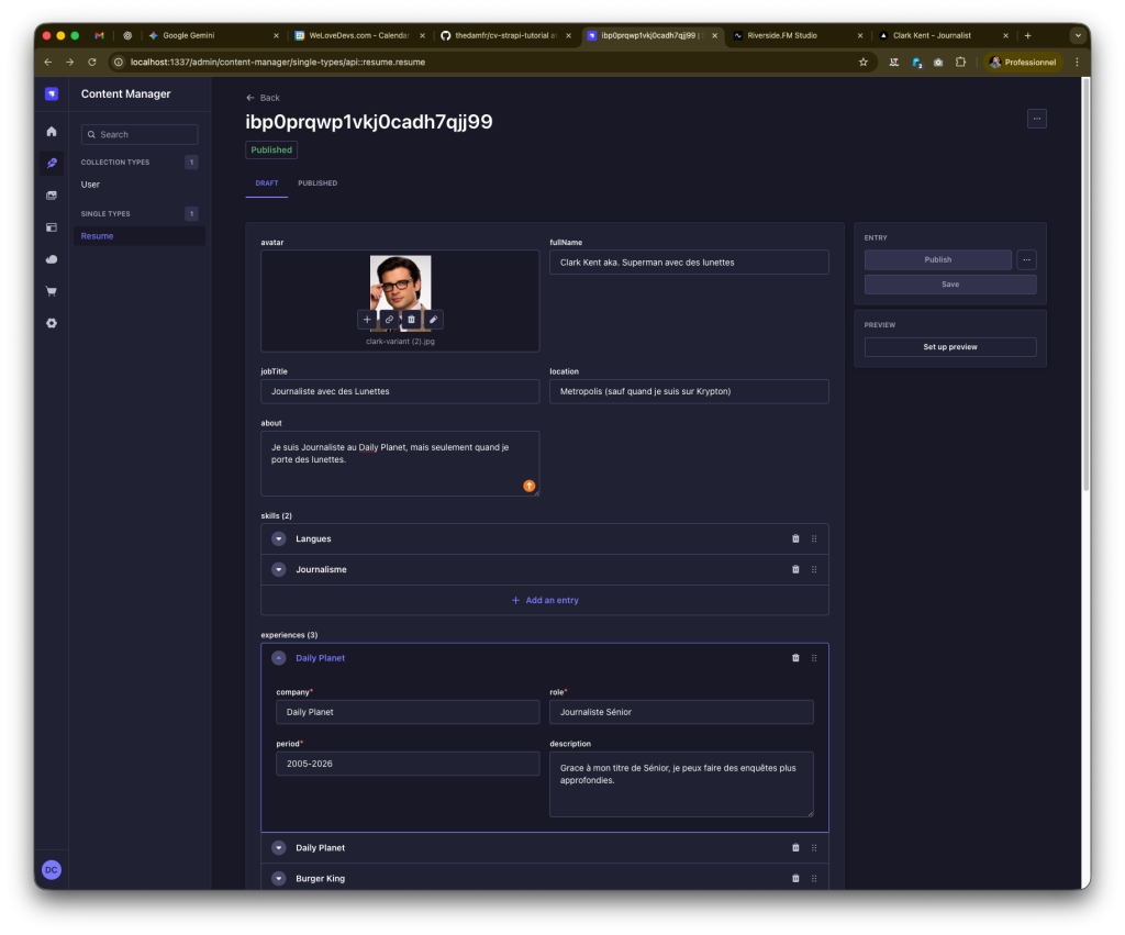 tutoriel Strapi : le Content Manager montre tous les nouveaux champs