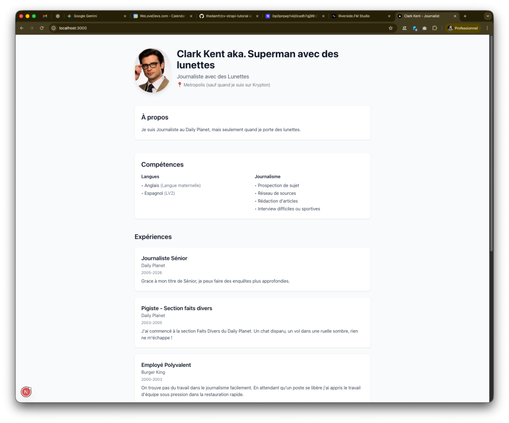 tutoriel Strapi : tout le contenu est bien reflété sur le site web.