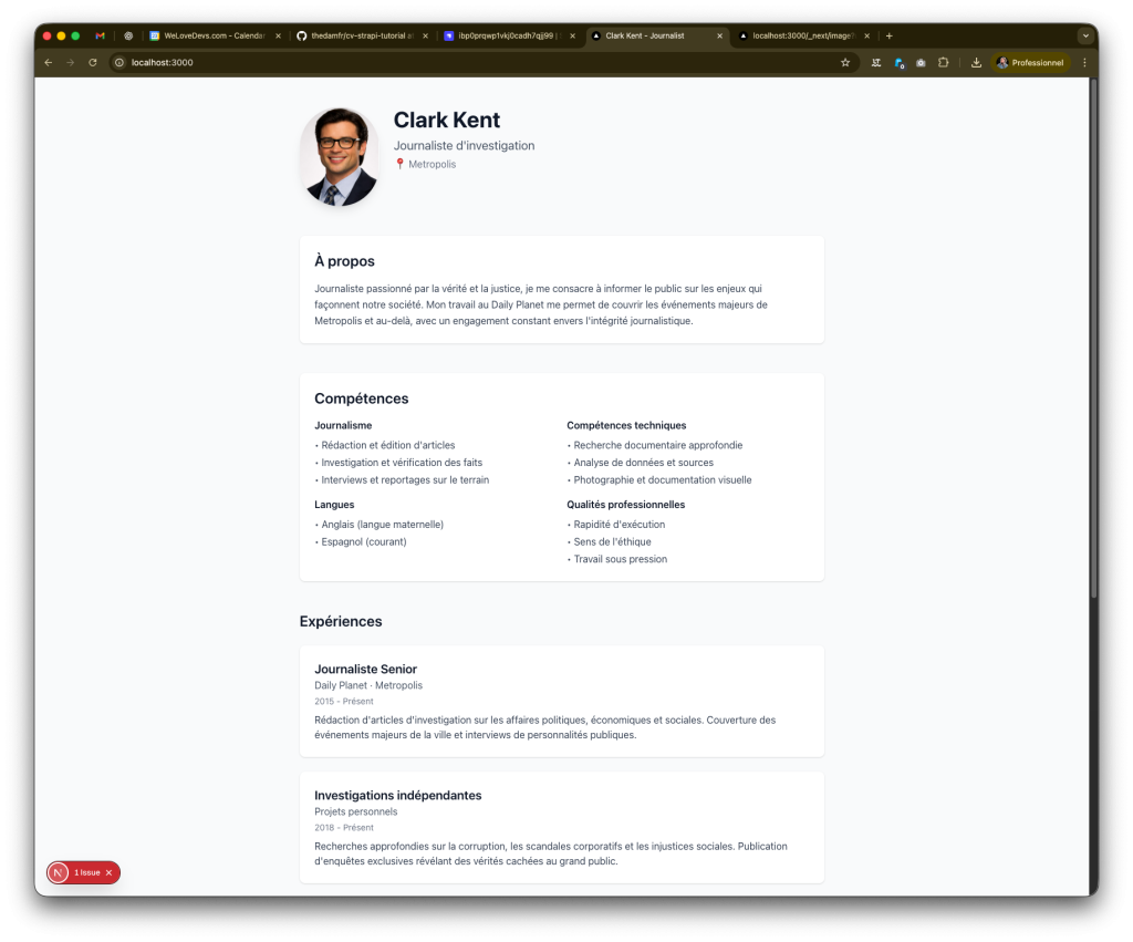 Tutoriel Strapi : la capture d’écran du CV en ligne, la photo a changé.